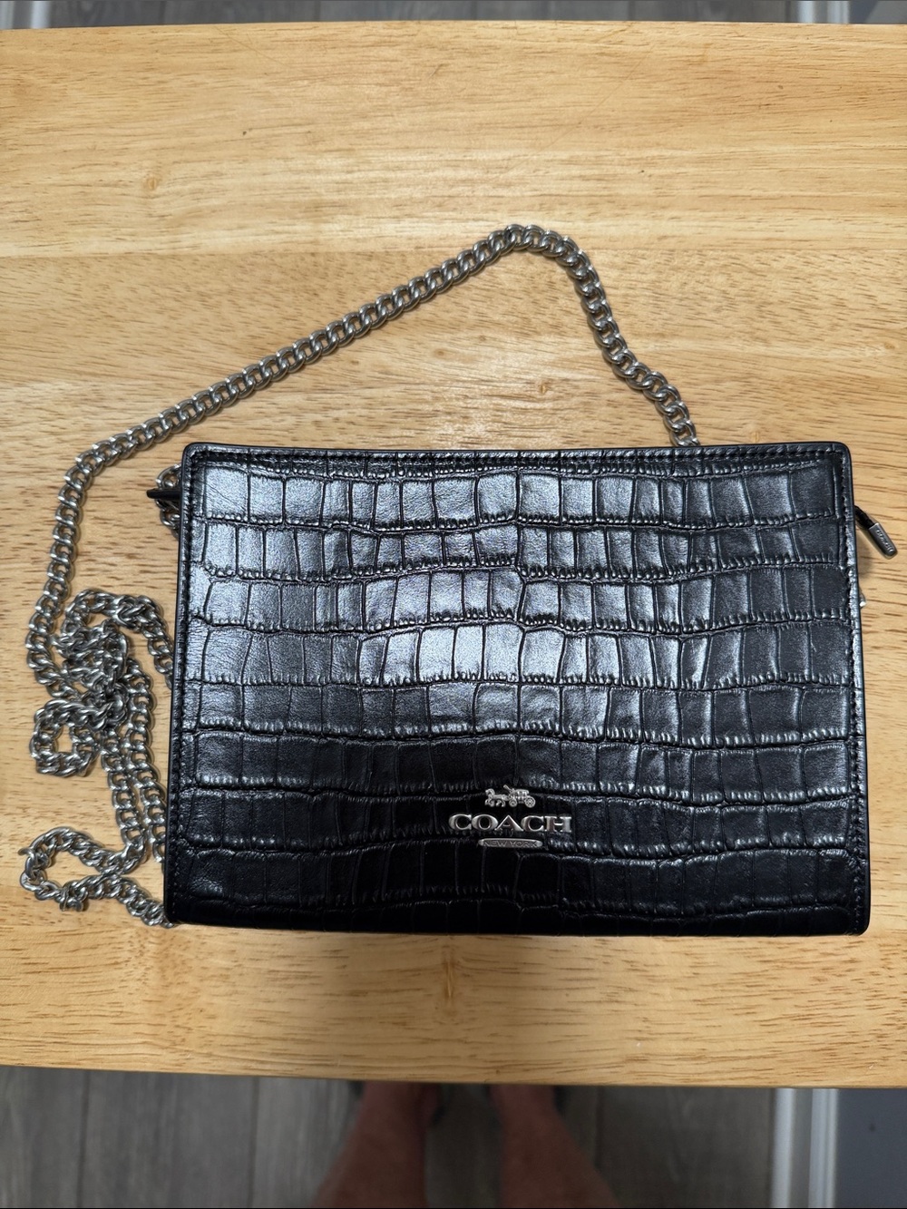 Coach Black Croc-Embossed Chain Crossbody Bag